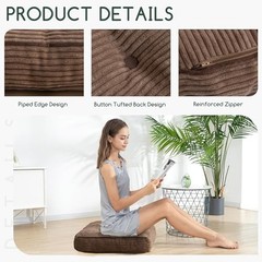 Tufted Corduroy Recliner Seat Cushion for Elderly, High Density 20x20x4 Brown