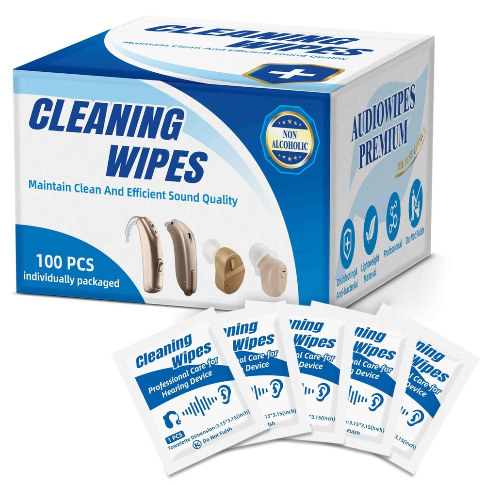 100 Count Hearing Aids Cleaning Wipes Individually Packaged Hearing Aid Audio…