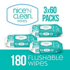 Moisture-Lock Nice ‚N Clean Flushable Wipes | 180 Count for Comfort & Cleansing