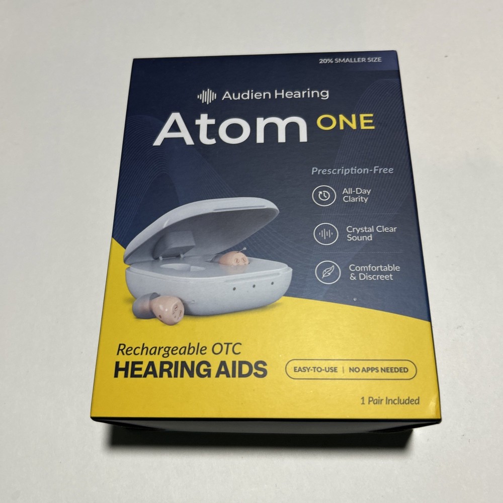 Audien Hearing Atom One OTC Hearing Aids Wireless, Rechargeable, Beige (SEALED)