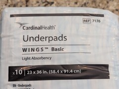 Cardinal Health Underpads Wings Basic Light Absorbency 7176 23X36 in 10 ct