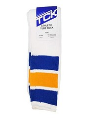 Retro Tube Socks with Stripes for Men & Women – 3 Stripe, Large Royal/Gold