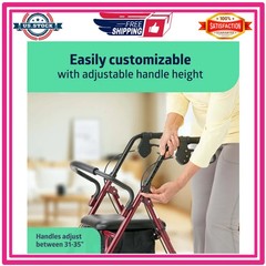 Medline Steel Rollator Walker with Seat, Foldable, Burgundy