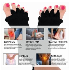 Soxbae Foot Alignment Socks Men & Women | Five Toe Separator Free Size, Black