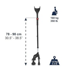 KMINA Quad Crutch for Women and Men (Sturdy 3.3 lbs), 4 Prong Forearm Crutches f