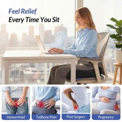 ZIKEE Thickened Seat Cushion, Ergonomic Memory Foam Hemorrhoid Pillow for Hip…