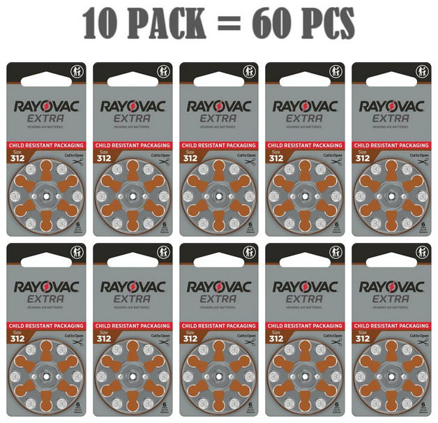 60 x Size 312 Rayovac Extra Advanced Hearing Aid Batteries – 10pk 60pc EXP 2024!