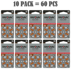 60 x Size 312 Rayovac Extra Advanced Hearing Aid Batteries – 10pk 60pc EXP 2024!