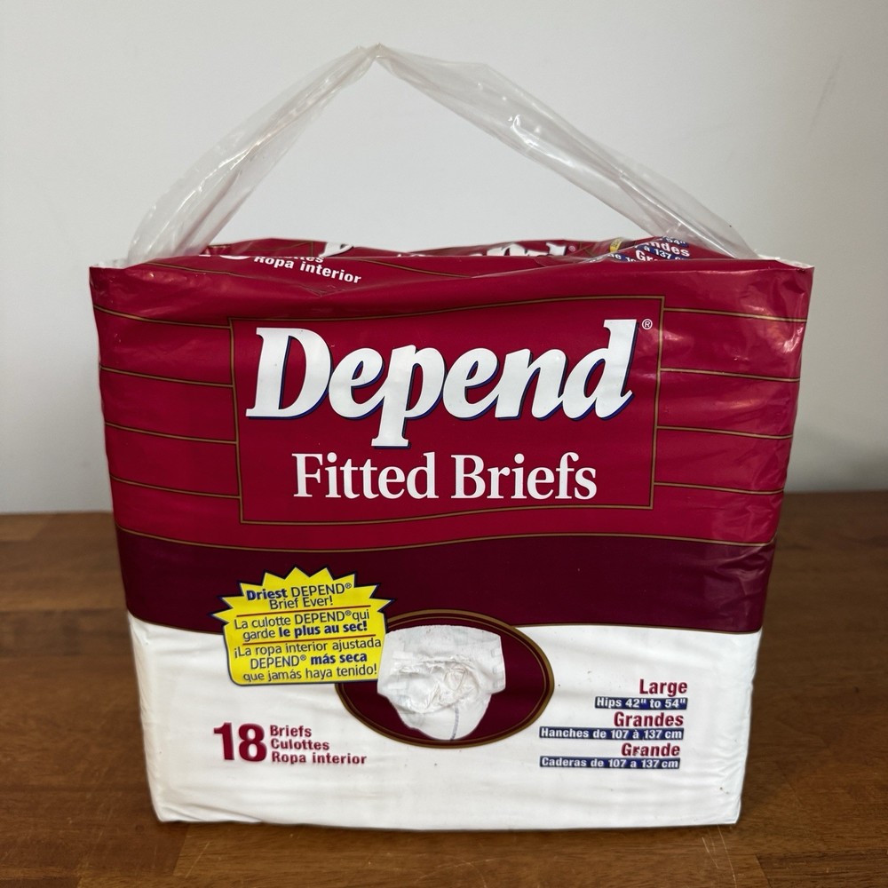 Vintage Depend Fitted Briefs 18 Diapers Adult Large USA Leakage Barrier 90s New