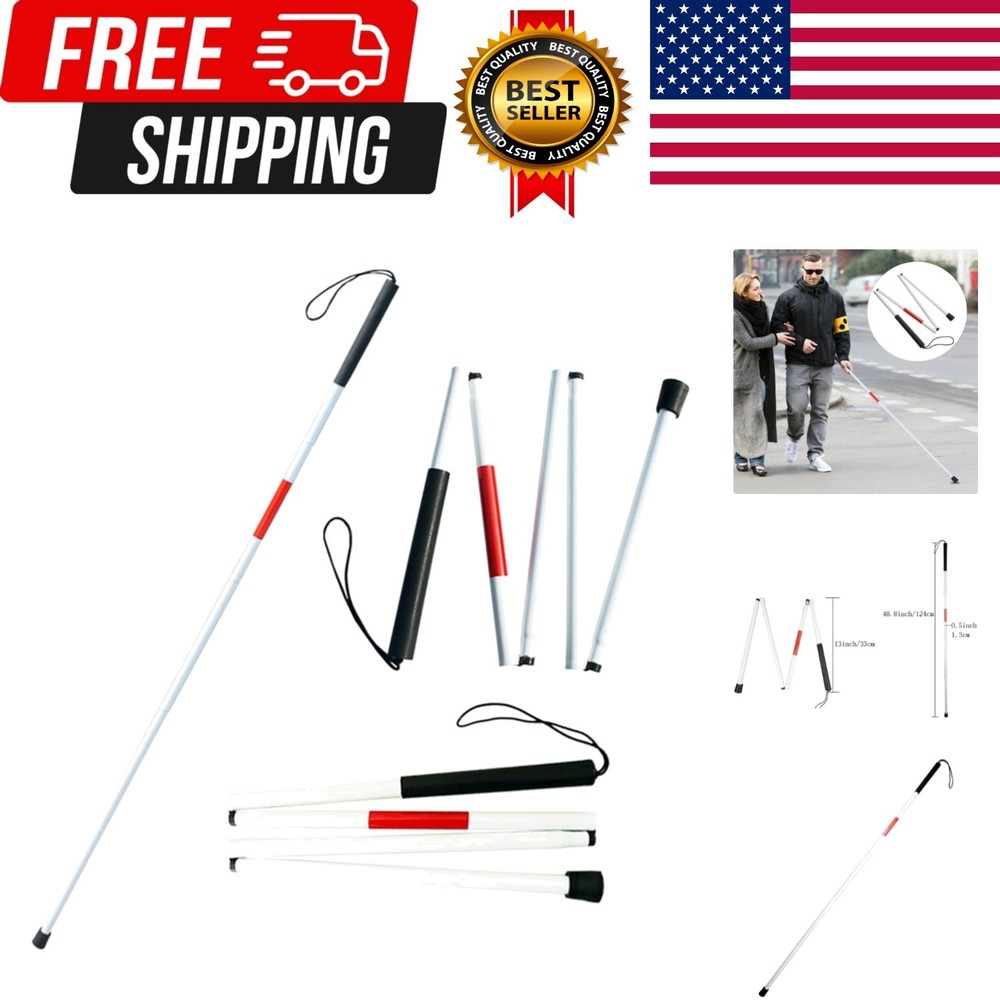 Folding Aluminum Walking Cane For Blind – 4-Section Reflective Red Lightweight