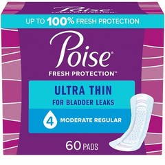 Poise Ultra Thin Pads Moderate 60 Count Regular Length 1024″ Long PK of 60