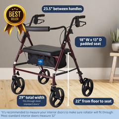 Heavy Duty Bariatric Rollator Walker Large Steel Frame 500 lb Capacity Adjustabl