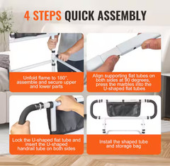 VEVOR Bed Assist Rail 450lb Foldable Bed Side Safety Rail 4‑Level Handle