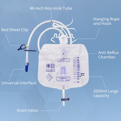 10 Pack Urinary Drainage Bag 2000ml Capacity with Anti-Reflux Chamber Tube Hook