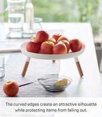 Yamazaki Home Plain Metal Pedestal Table Tray Wooden Legs For Countertop Or