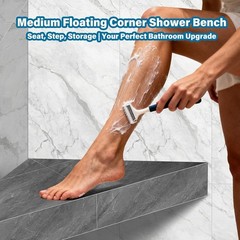 Custom Floating Corner Shower Bench Kit – Wall Mount Shower Seat & Storage, 17″x