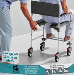 Bedside Commode with Wheels, Shower Wheelchair with 300 LBS Weight Capacity