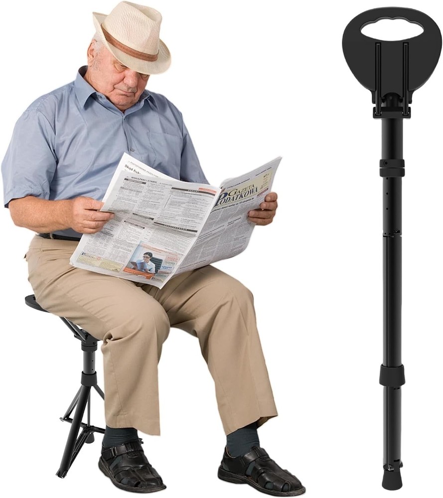 Cane with Seat Portable Walking Stick Folding Chair Lightweight Aluminum Mobi…