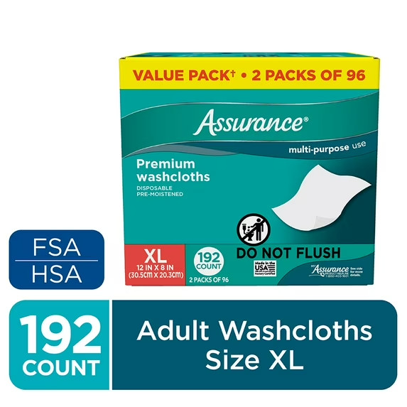 Assurance Disposable and Pre-Moistened Premium Extra Large Washcloths for Adults
