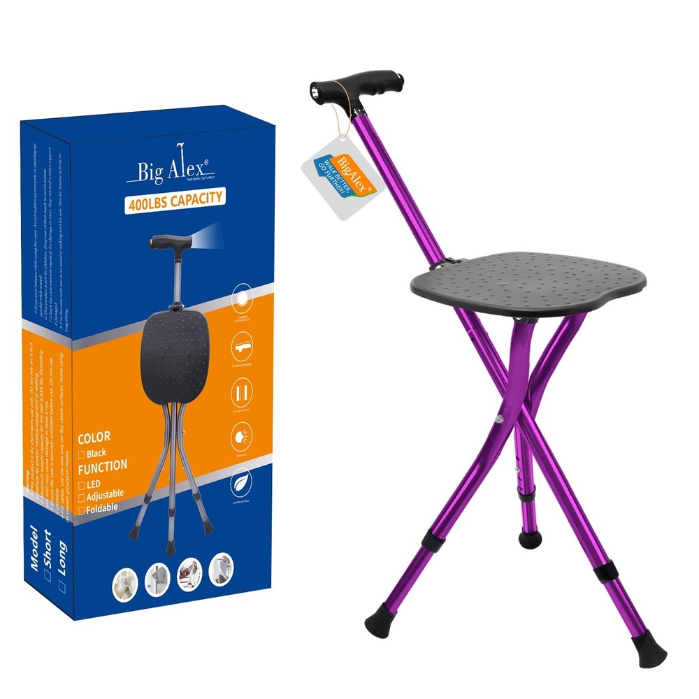BigAlex Alloy Folding Cane with Seat, Lightweight Adjustable Walking Cane wit…