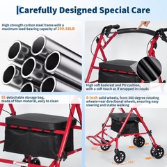 Rollator Walker with Seat, Foot Pedal, Underseat Storage, Foldable Walking Chair