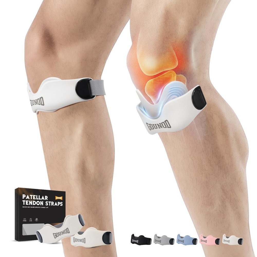 GOUNOD Patellar Tendon Support Strap 2 Pack,Silicone Knee One Size, White