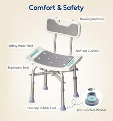 Shower Chair with Back for Elderly and Disabled, Shower 350LBS Rectangular