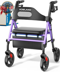 Foldable Rollator Walkers with Seat for Seniors, 8“ Big Wheels, 350 Lb. Weight