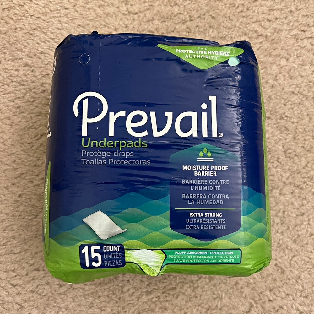 Prevail Underpads Incontinence Pads Strong Absorbency, 15 Count