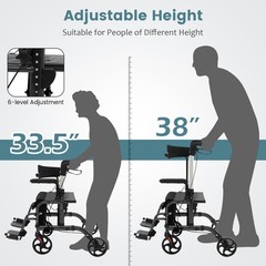 Goplus Folding Rollator Walker w/ 8” Wheels &Seat Supports up to 300 lbs Black
