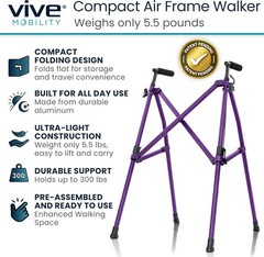 Vive Mobility Lightweight Folding Walker Purple Narrow Compact Portable Travel