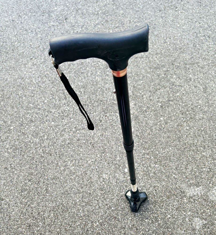 CVS Health Adjustable Walking Cane Quad Base w/ Wrist Strap Black 250 lb