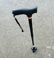 CVS Health Adjustable Walking Cane Quad Base w/ Wrist Strap Black 250 lb