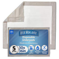 FitRight Extended Use Disposable Underpad 5X More Absorbent 30 x 36 Inches NEW