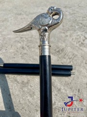Victorian Antique Brass Hercules Swan Handle Walking Stick wooden Walking Cane