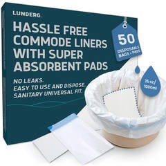 Lunderg Commode Liners with Absorbent Pads – Value Pack Medical Grade 50 Count U