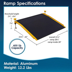 26″ Wheelchair Door Threshold Ramp, 400 Lb Capacity, Entrance Ramp, Adjustable 2