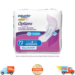 Equate Options Incontinence Pads for Women Moderate Regular Absorbency 72 Count