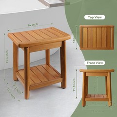 Teak Shower Bench 100% Solid Teak Wood Shower Chair with Towel Bars & Storag…