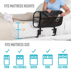 26 In. to 42 In. EZ Adjustable Bed Rail with Swing-Down Safety Railing and Pouch