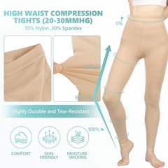 Compression Pantyhose for Women, 20-30 mmHg Footless Medical Compression Stoc…