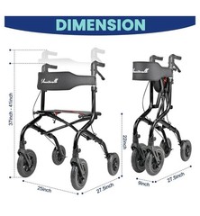 Planetwalk Super Lightweight Rollator Walker with Non-Slip Rubber Wheels
