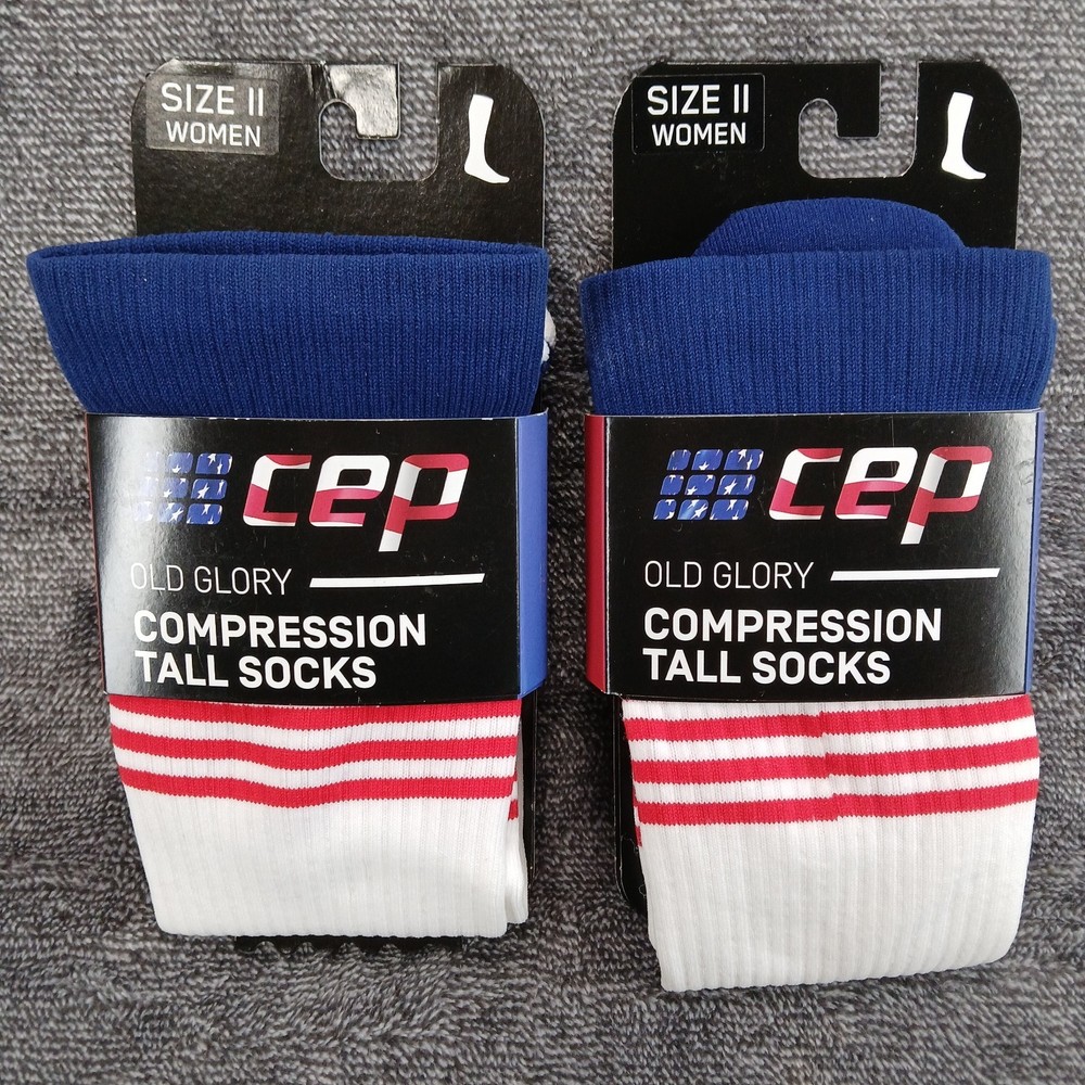 2 Pair CEP Compression Tall Socks Old Glory White Red Blue Recovery Size II New