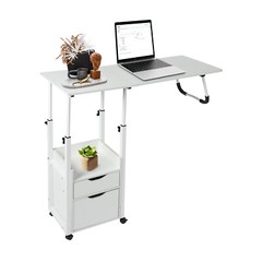 Movable Bedside Table Overbed Table w/ Wheels Adjustable Over Bed Desk 70-88cm