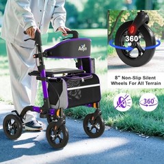 Rollator Walker Purple 350lb 8 Inch Wheels 18 Inch Seat