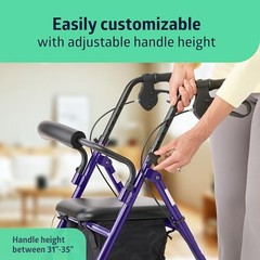 Medline Aluminum Rollator Walker with Seat, Purple, 250 lb. Weight Capacity, Lig