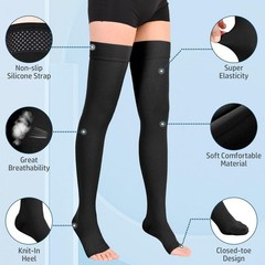 Athbavib 20-30mmHg Compression Stockings for Women and Large, Open Toe-Black