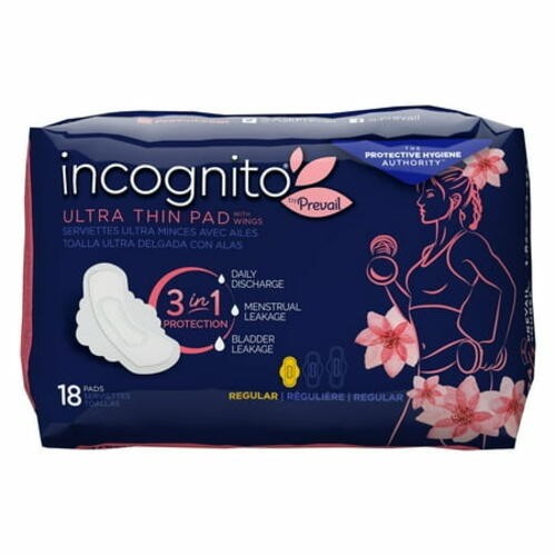 Incognito by Prevail | 3-in-1 Protective for Menstrual18 Pads. 2 PACK