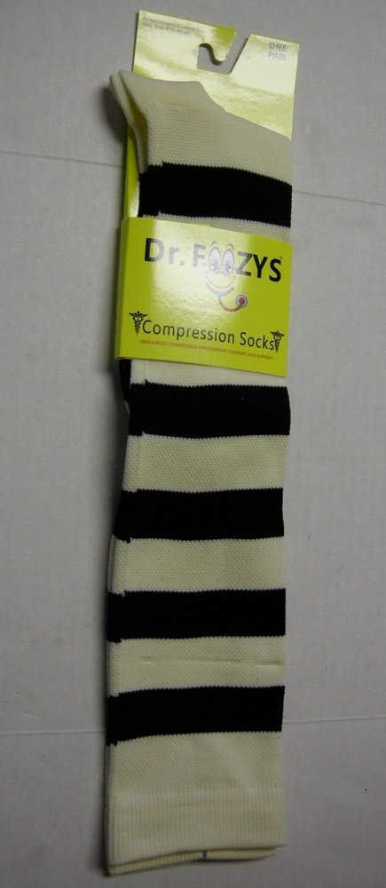 Knee High Compression Socks By Dr. Foozys, Black & White, One Size Men or Women