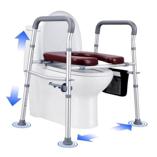 Raised Toilet Seat with Handle for Seniors Adjustable Aluminum Alloy, Elevated